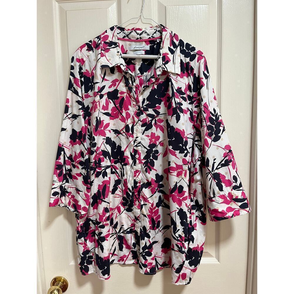 Foxcroft 100% Cotton Floral Button Down Shirt Collared 20W Wrinkle Free Travel